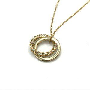 Vintage Style Gold-Tone Double Circle Pendant Necklace With Rhinestone Accent